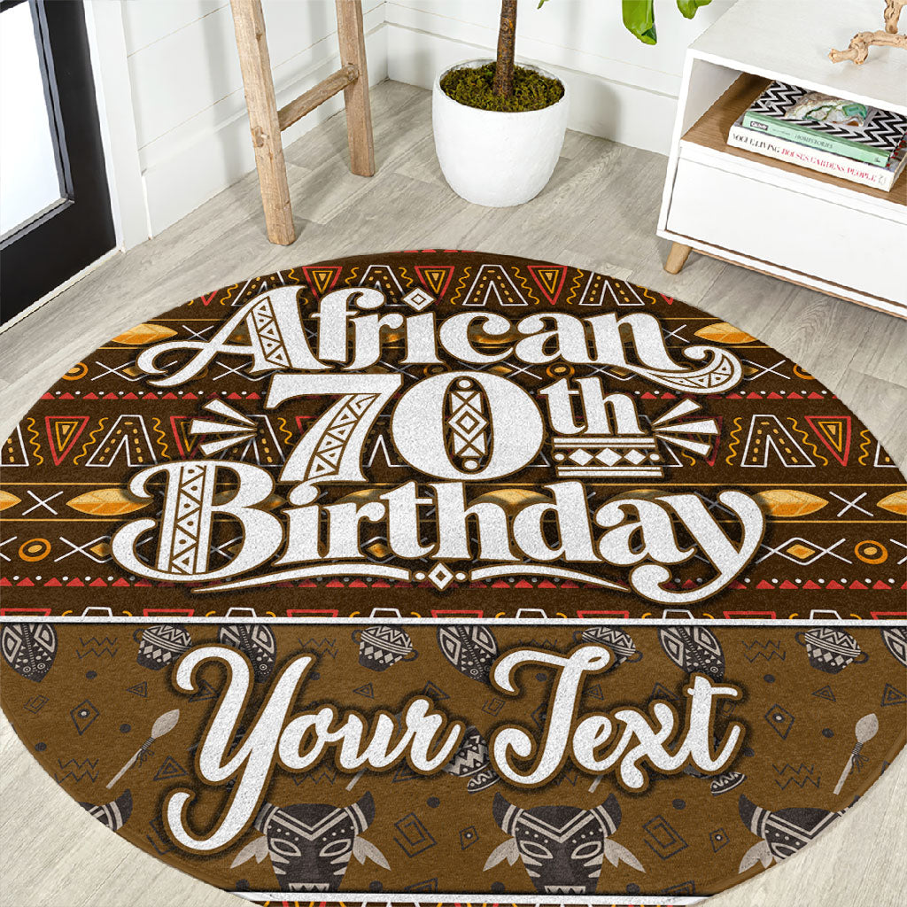 Personalized African 70th Birthday Round Carpet Tribal Pattern Mudcloth Heritage Art