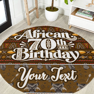 Personalized African 70th Birthday Round Carpet Tribal Pattern Mudcloth Heritage Art
