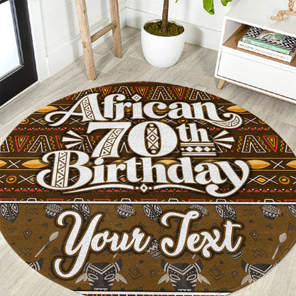 Personalized African 70th Birthday Round Carpet Tribal Pattern Mudcloth Heritage Art