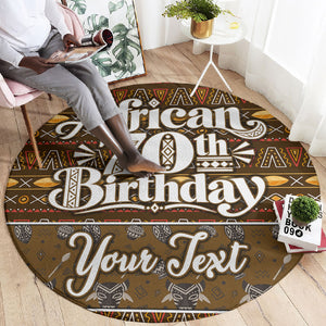 Personalized African 70th Birthday Round Carpet Tribal Pattern Mudcloth Heritage Art