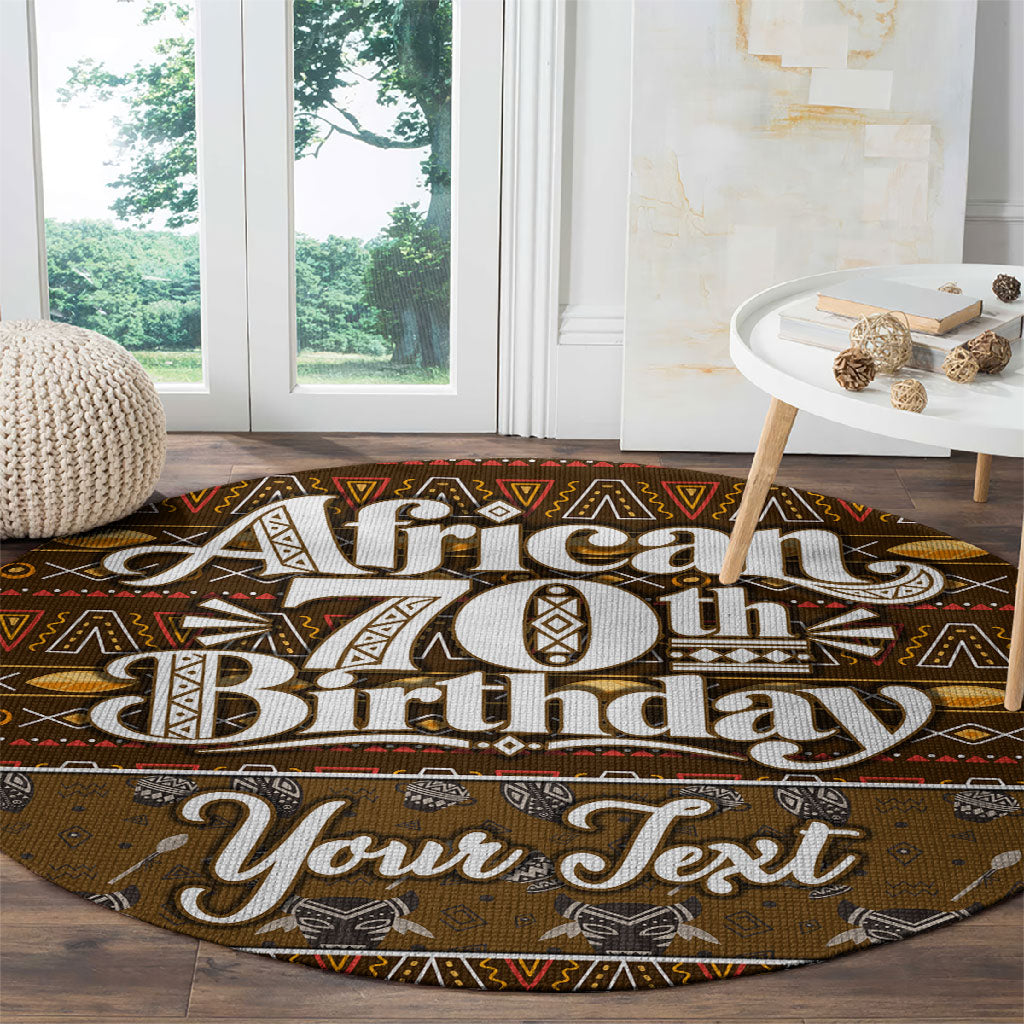 Personalized African 70th Birthday Round Carpet Tribal Pattern Mudcloth Heritage Art