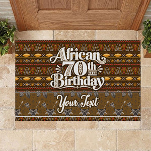 Personalized African 70th Birthday Rubber Doormat Tribal Pattern Mudcloth Heritage Art