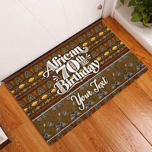 Personalized African 70th Birthday Rubber Doormat Tribal Pattern Mudcloth Heritage Art
