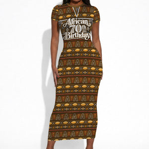 Personalized African 70th Birthday Short Sleeve Bodycon Dress Tribal Pattern Mudcloth Heritage Art