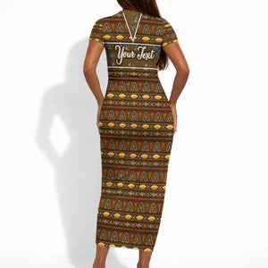 Personalized African 70th Birthday Short Sleeve Bodycon Dress Tribal Pattern Mudcloth Heritage Art