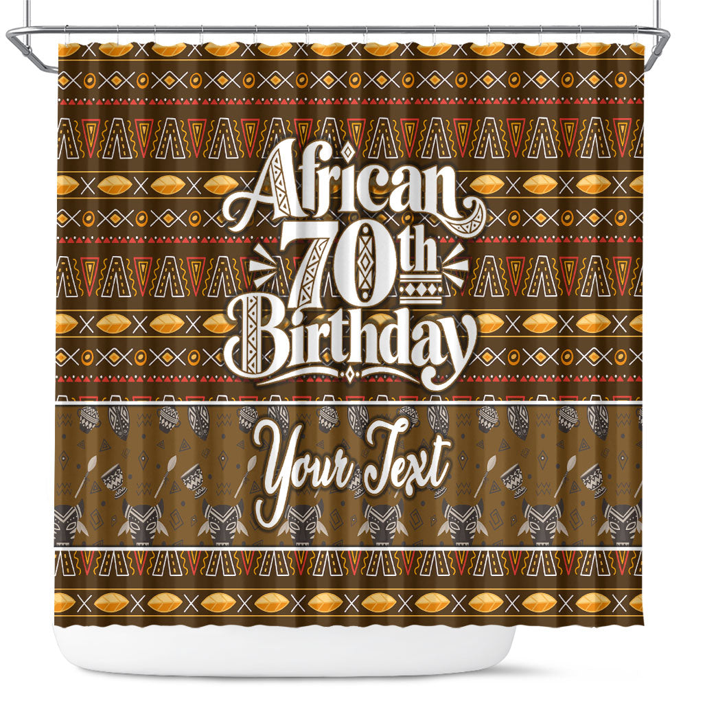 Personalized African 70th Birthday Shower Curtain Tribal Pattern Mudcloth Heritage Art