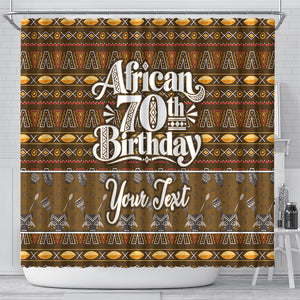 Personalized African 70th Birthday Shower Curtain Tribal Pattern Mudcloth Heritage Art