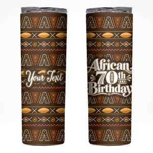 Personalized African 70th Birthday Skinny Tumbler Tribal Pattern Mudcloth Heritage Art