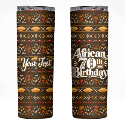 Personalized African 70th Birthday Skinny Tumbler Tribal Pattern Mudcloth Heritage Art