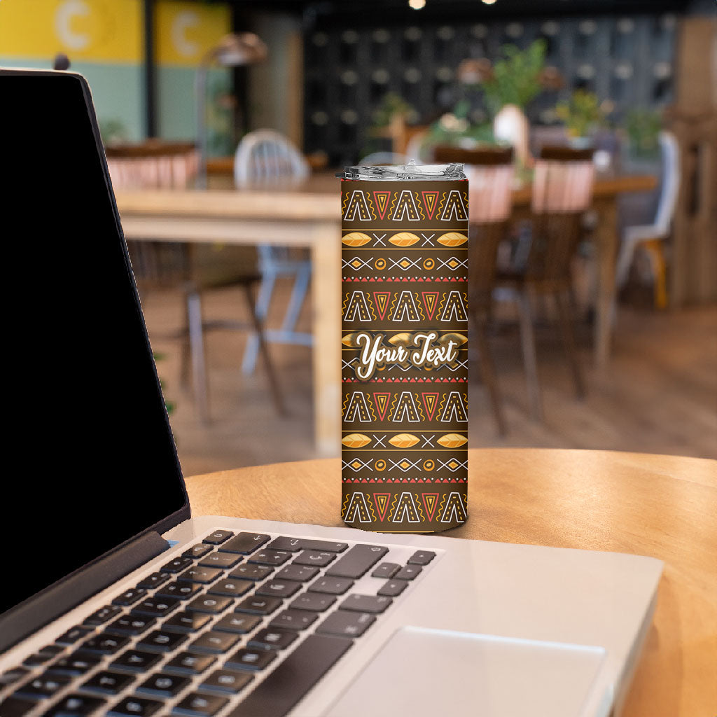 Personalized African 70th Birthday Skinny Tumbler Tribal Pattern Mudcloth Heritage Art