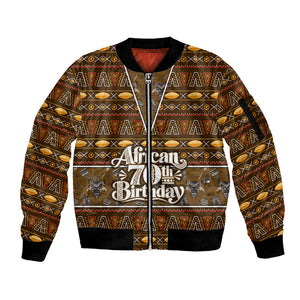 Personalized African 70th Birthday Sleeve Zip Bomber Jacket Tribal Pattern Mudcloth Heritage Art