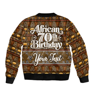 Personalized African 70th Birthday Sleeve Zip Bomber Jacket Tribal Pattern Mudcloth Heritage Art