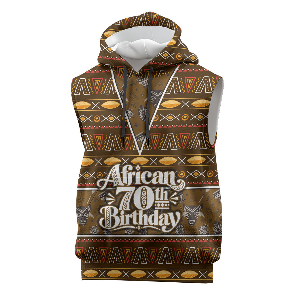 Personalized African 70th Birthday Sleeveless Hoodie Tribal Pattern Mudcloth Heritage Art