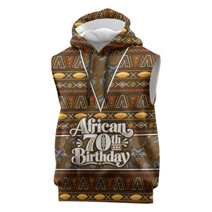 Personalized African 70th Birthday Sleeveless Hoodie Tribal Pattern Mudcloth Heritage Art