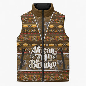 Personalized African 70th Birthday Sleeveless Puffer Jacket Tribal Pattern Mudcloth Heritage Art