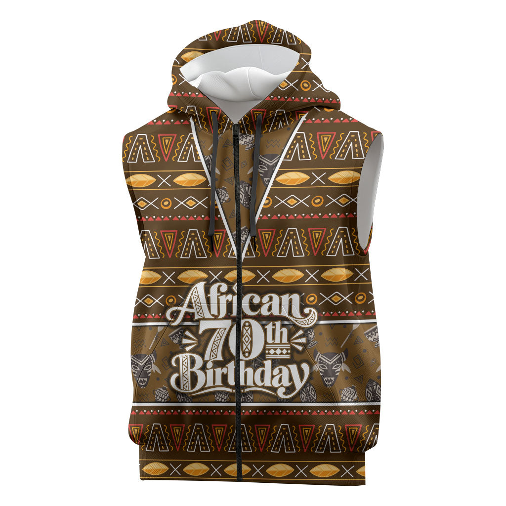Personalized African 70th Birthday Sleeveless Zip Hoodie Tribal Pattern Mudcloth Heritage Art