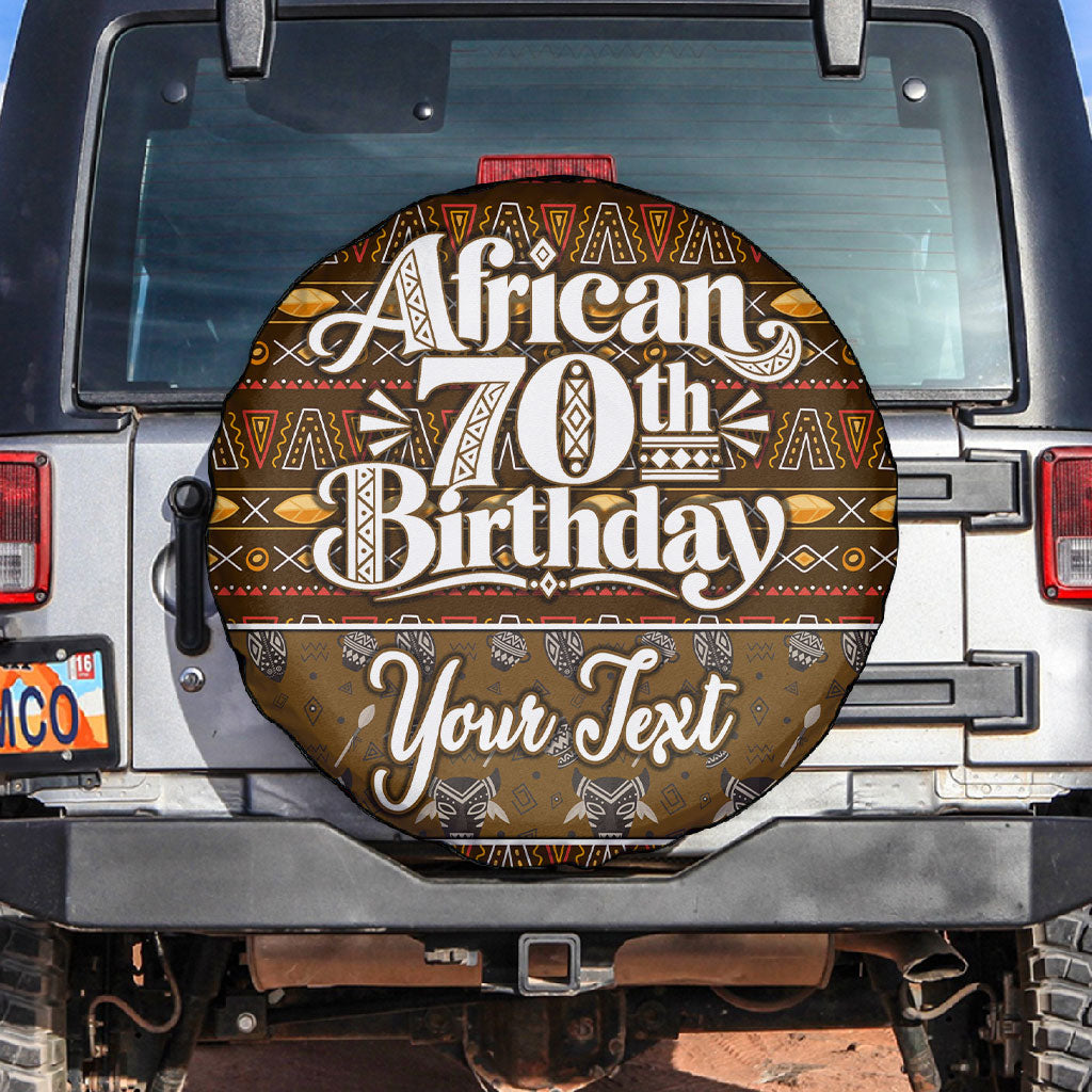 Personalized African 70th Birthday Spare Tire Cover Tribal Pattern Mudcloth Heritage Art