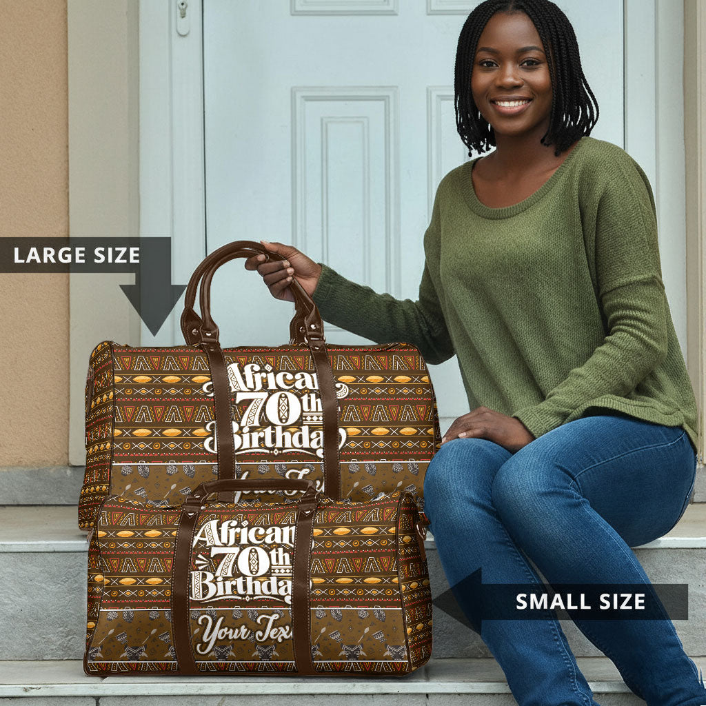 Personalized African 70th Birthday Travel Bag Tribal Pattern Mudcloth Heritage Art