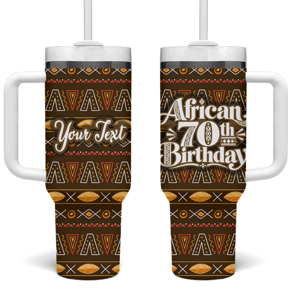 Personalized African 70th Birthday Tumbler With Handle Tribal Pattern Mudcloth Heritage Art