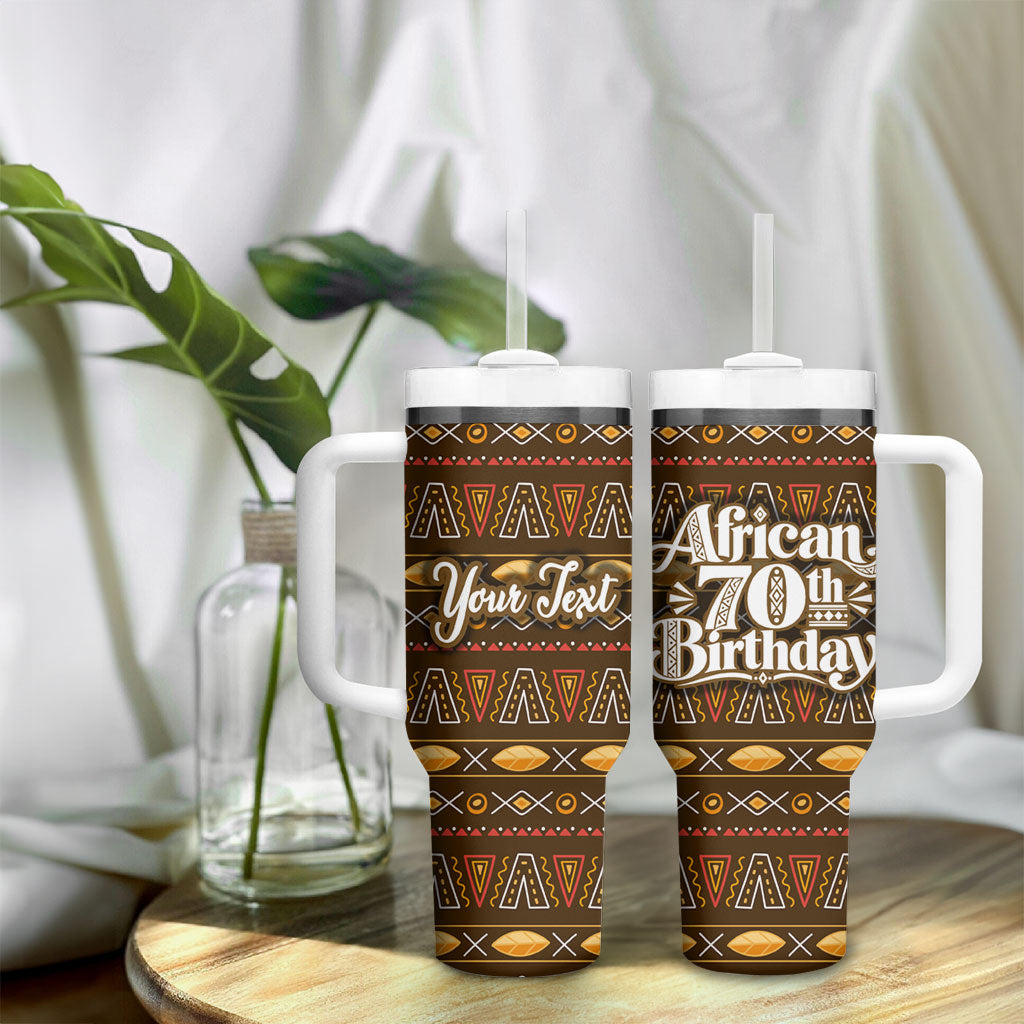 Personalized African 70th Birthday Tumbler With Handle Tribal Pattern Mudcloth Heritage Art