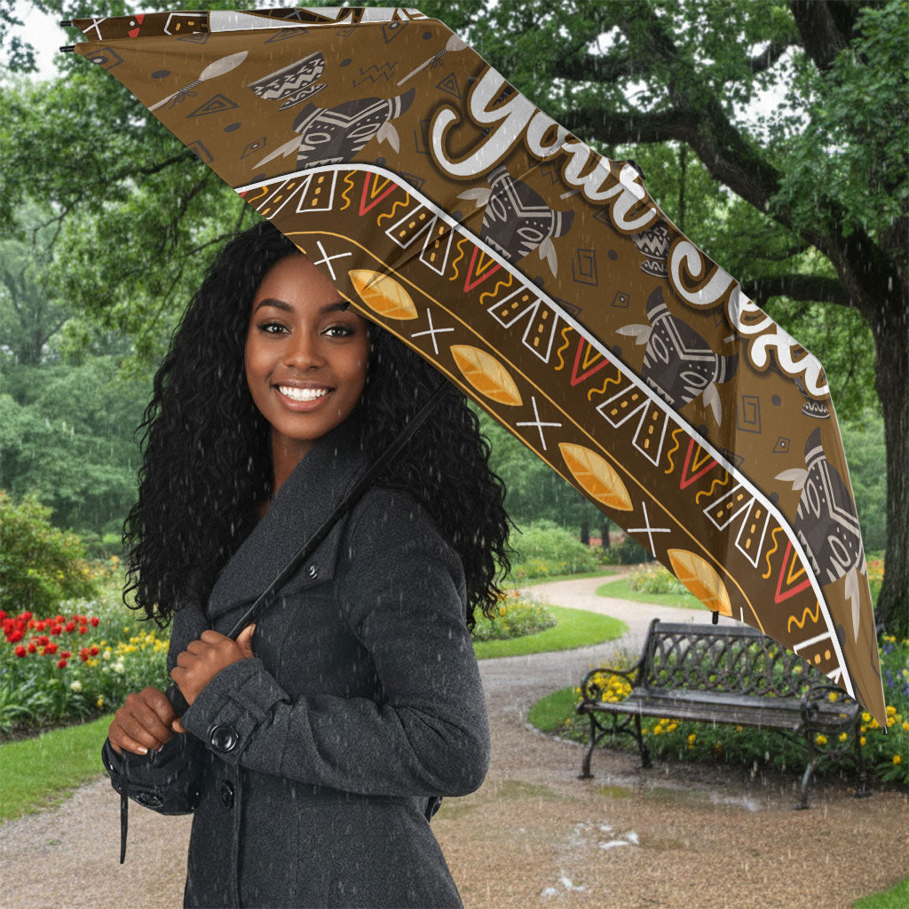 Personalized African 70th Birthday Umbrella Tribal Pattern Mudcloth Heritage Art
