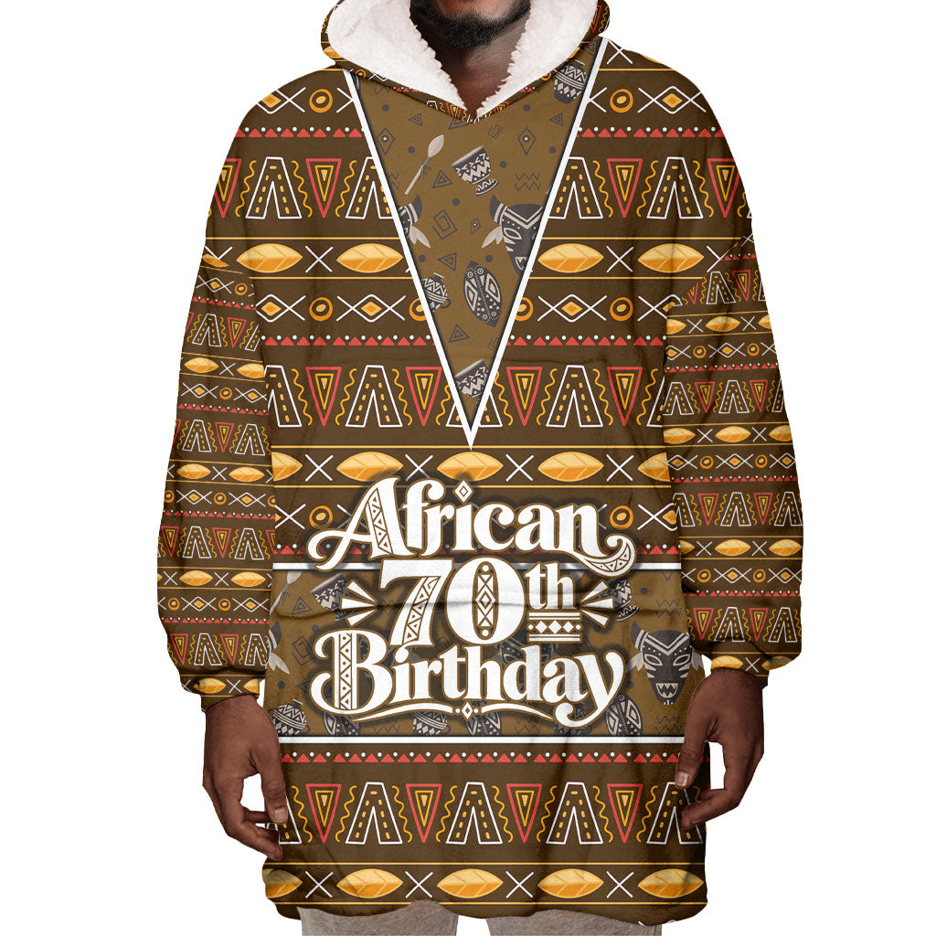Personalized African 70th Birthday Wearable Blanket Hoodie Tribal Pattern Mudcloth Heritage Art