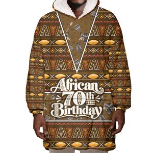Personalized African 70th Birthday Wearable Blanket Hoodie Tribal Pattern Mudcloth Heritage Art