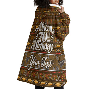 Personalized African 70th Birthday Wearable Blanket Hoodie Tribal Pattern Mudcloth Heritage Art
