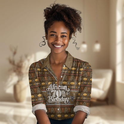Personalized African 70th Birthday Women Casual Shirt Tribal Pattern Mudcloth Heritage Art