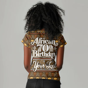 Personalized African 70th Birthday Women V-Neck T-Shirt Tribal Pattern Mudcloth Heritage Art