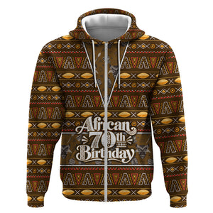 Personalized African 70th Birthday Zip Hoodie Tribal Pattern Mudcloth Heritage Art