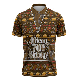 Personalized African 70th Birthday Zipper Polo Shirt Tribal Pattern Mudcloth Heritage Art