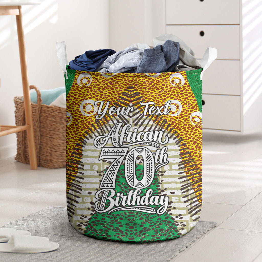 Personalized African 70th Birthday Laundry Basket Tribal Animal Print Heritage Pattern
