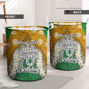Personalized African 70th Birthday Laundry Basket Tribal Animal Print Heritage Pattern