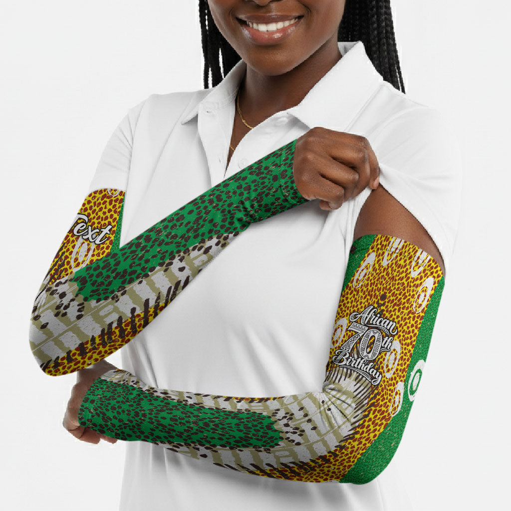 Personalized African 70th Birthday Arm Sleeves Tribal Animal Print Heritage Pattern