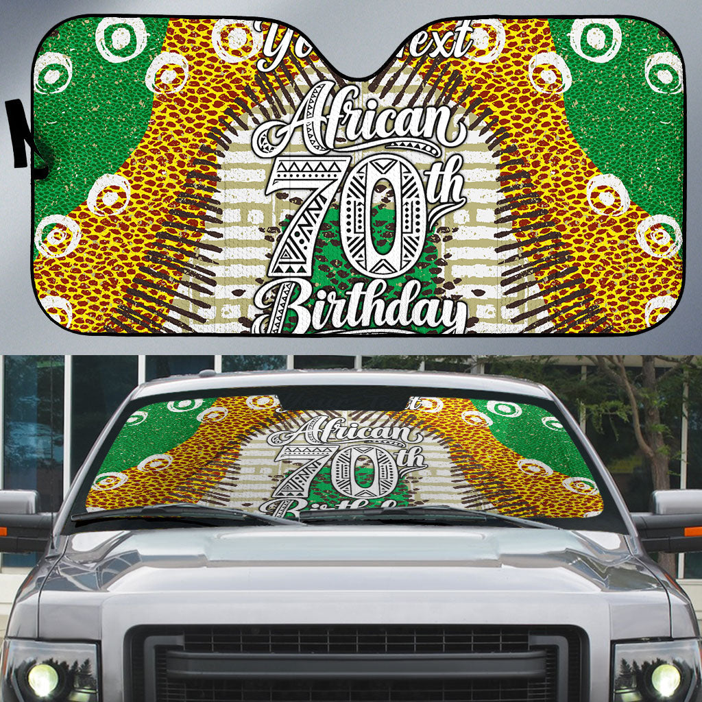 Personalized African 70th Birthday Auto Sun Shade Tribal Animal Print Heritage Pattern