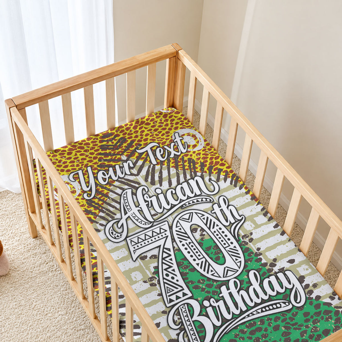 Personalized African 70th Birthday Baby Bed Cover Tribal Animal Print Heritage Pattern