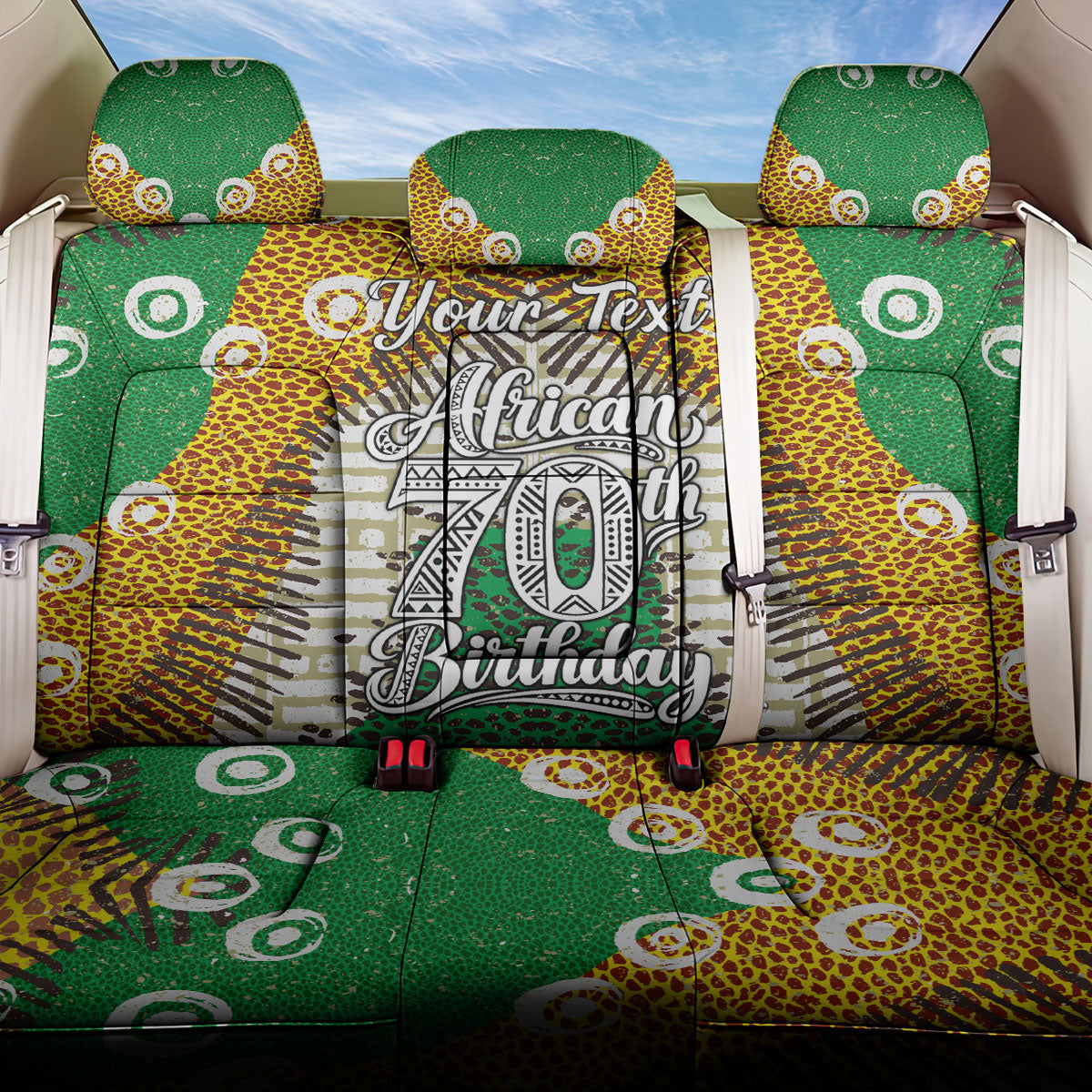 Personalized African 70th Birthday Back Car Seat Cover Tribal Animal Print Heritage Pattern