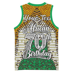 Personalized African 70th Birthday Basketball Jersey Tribal Animal Print Heritage Pattern