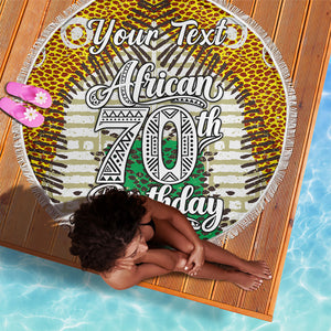 Personalized African 70th Birthday Beach Blanket Tribal Animal Print Heritage Pattern