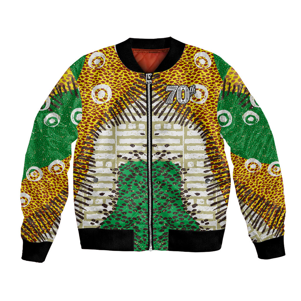 Personalized African 70th Birthday Bomber Jacket Tribal Animal Print Heritage Pattern