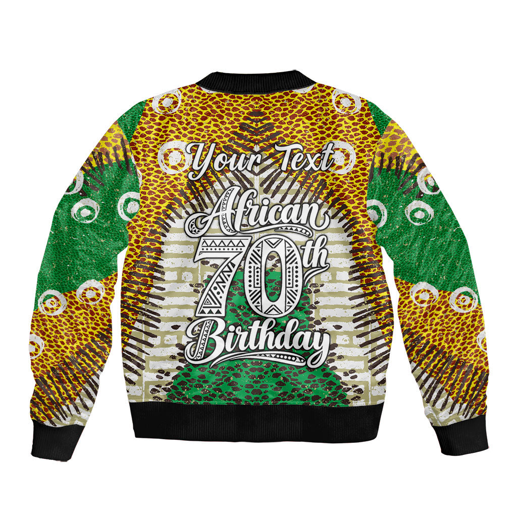Personalized African 70th Birthday Bomber Jacket Tribal Animal Print Heritage Pattern