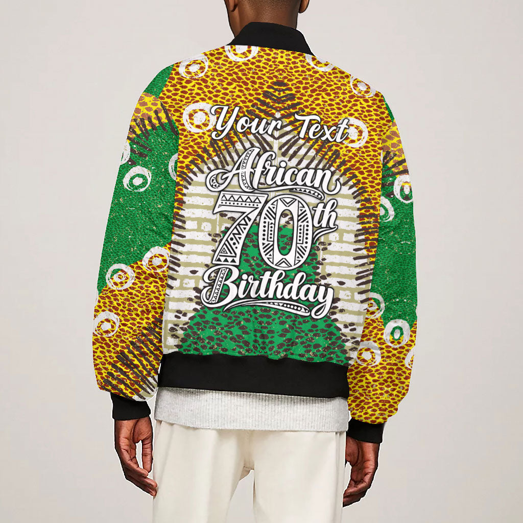 Personalized African 70th Birthday Bomber Jacket Tribal Animal Print Heritage Pattern