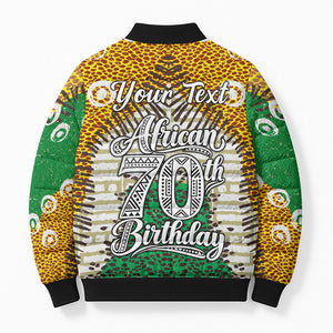 Personalized African 70th Birthday Bomber Puffer Jacket Tribal Animal Print Heritage Pattern