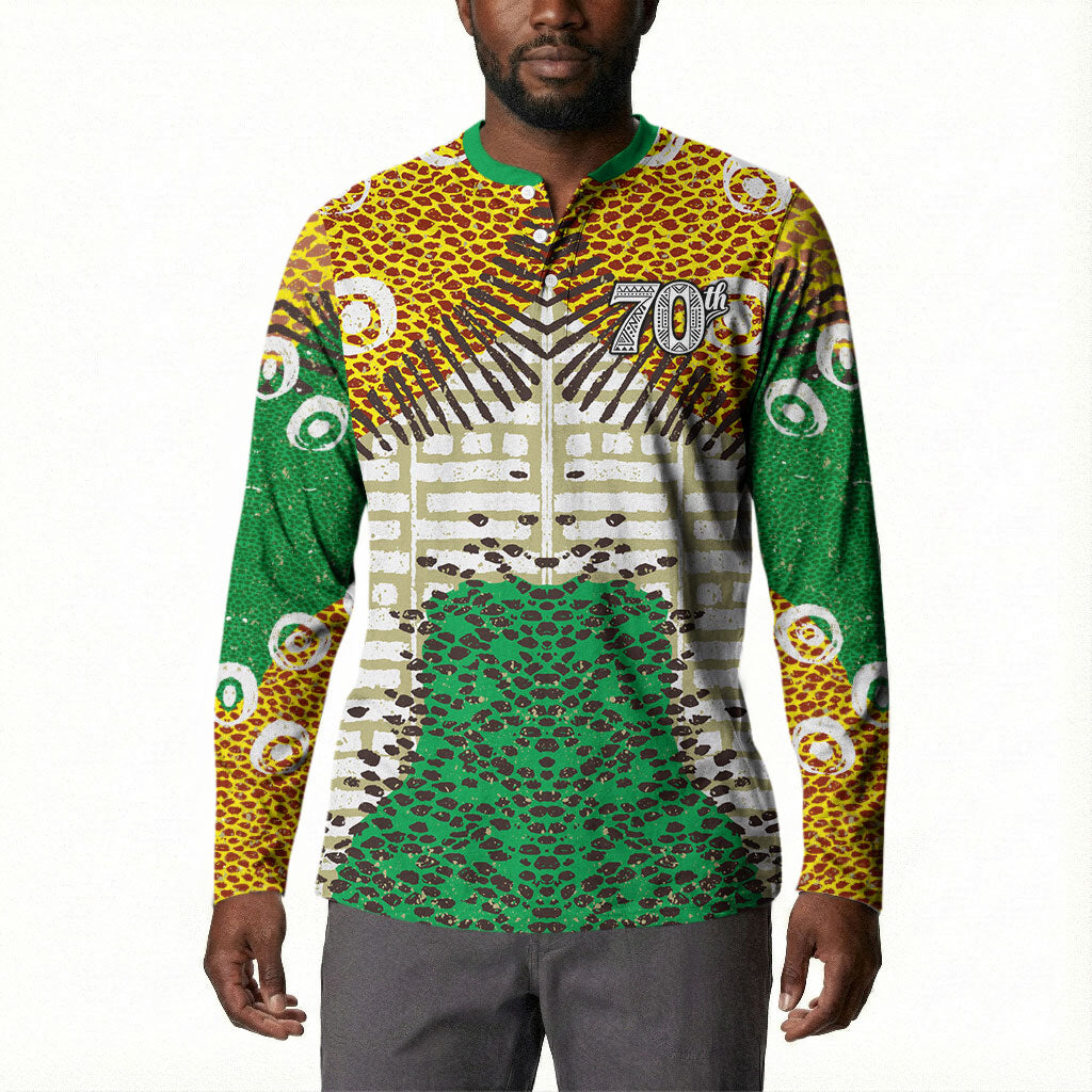 Personalized African 70th Birthday Button Sweatshirt Tribal Animal Print Heritage Pattern
