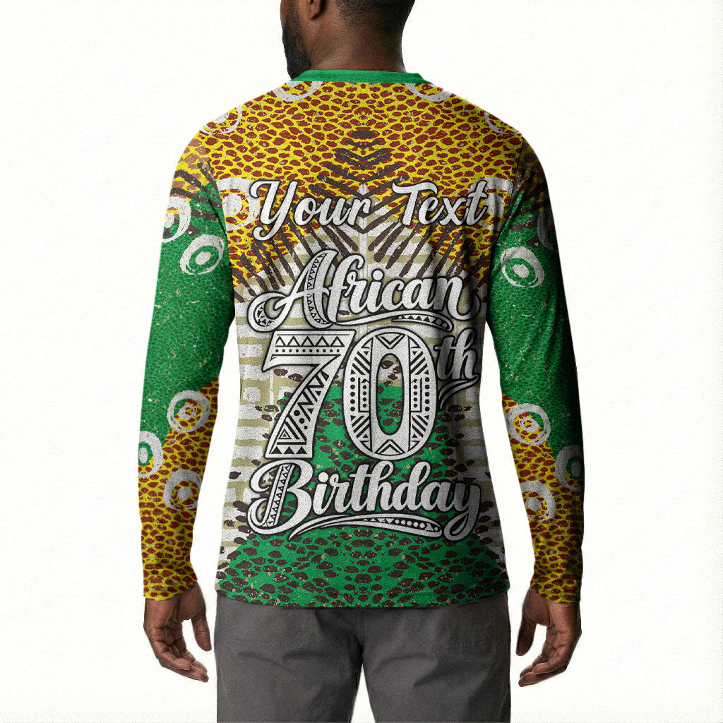 Personalized African 70th Birthday Button Sweatshirt Tribal Animal Print Heritage Pattern