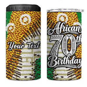 Personalized African 70th Birthday 4 in 1 Can Cooler Tumbler Tribal Animal Print Heritage Pattern