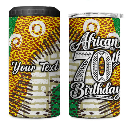 Personalized African 70th Birthday 4 in 1 Can Cooler Tumbler Tribal Animal Print Heritage Pattern