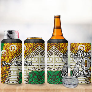 Personalized African 70th Birthday 4 in 1 Can Cooler Tumbler Tribal Animal Print Heritage Pattern