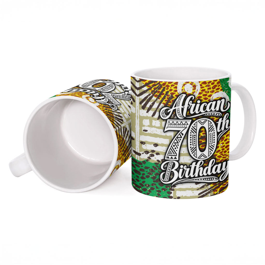 Personalized African 70th Birthday Ceramic Mug Tribal Animal Print Heritage Pattern